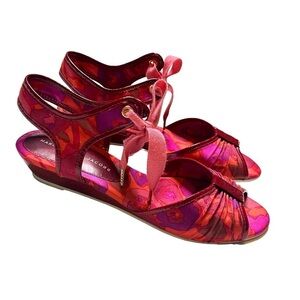Marc Marc Jacobs Floral Satin Open Toe Wedge Sandals 40 US 10